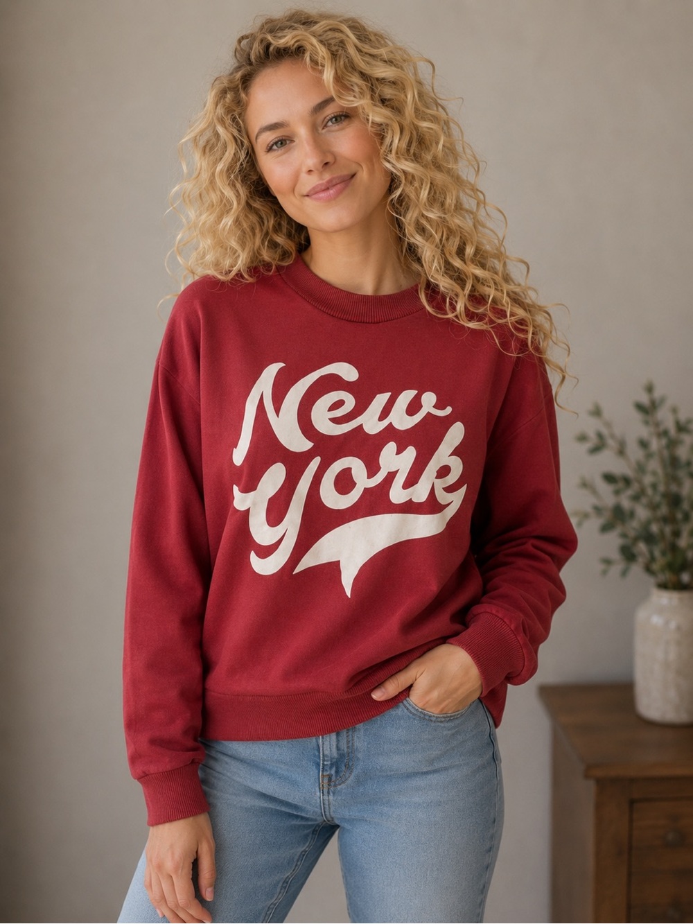 New York Red Sweatshirt Top S boutique